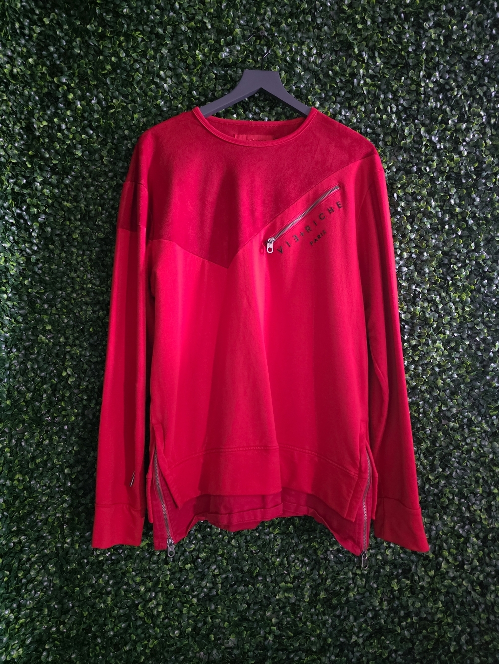 Vie + Riche Men's Red Zip-Detail Sweatshirt Size XL